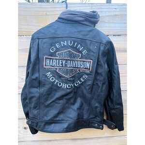 Harley-Davidson Mens 3-in-1 Leather Motorcycle Jacket Removable Hoodie Black M